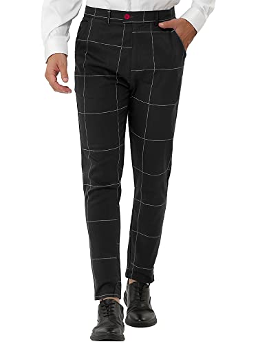 Lars Amadeus Men's Business Checked Trousers Slim Fit Flat Front Plaid Dress Pants