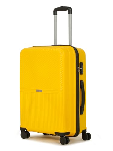 Image of Teakwood Meduim Size 8 Wheels Trolley Bag, Hard Cabin with Zipper Closure, Adjustable Push Button & Cross Side Strap, Number Lock System 360 Degree (Medium, Yellow)