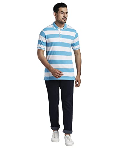 Image of Colorplus Men's Cotton Polyester Blend Stripe Pattern Tailored Fit Polo Neck Half Sleeve Casual T-Shirt