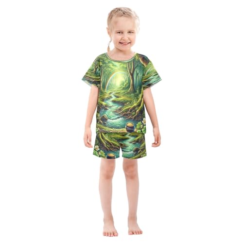 Rainbow St Patricks Pajama Set Short Sleeve Sleepwear Soft Pajamas Shorts Sets Cotton PJS 5Y3
