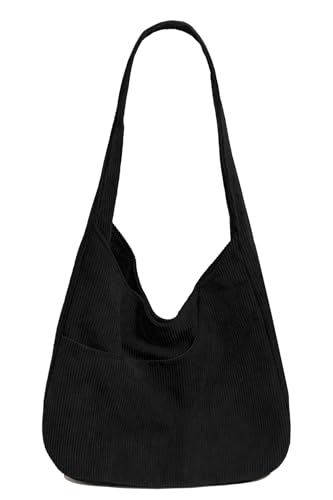 Image of Corduroy Fabric Shoulder Bag Retro Hobo Bag Casual Tote Bag | Multiple Pockets / Wide Strap / Foldable Purse