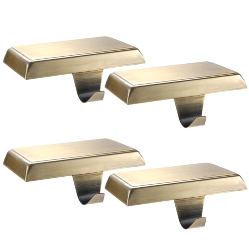 Sunshane 4 Pieces Christmas Stocking Holders Mantel Stocking Hanger Hooks Fireplace Mantle Metal Hang Bases for Xmas Party Decorations (Bronze) by Sunshane - Used condition - US$20.68