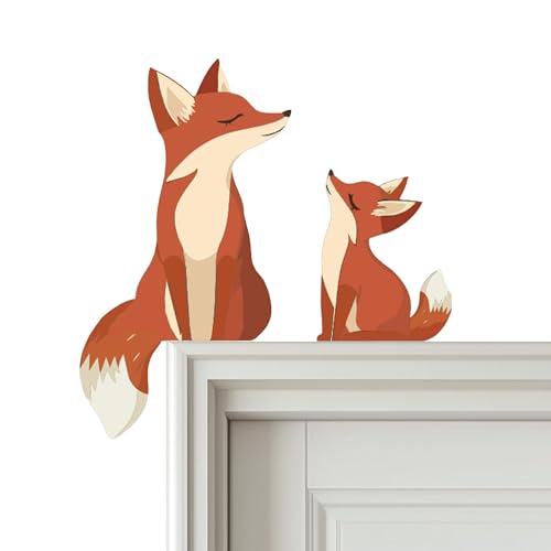 Image of 2 Cute Wooden Foxes Door Topper Home Frame Decor Little Fox Door Corner Thanksgiving Gift for Mom/Dad Woodland Nursery Art 8 inches