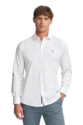 Polo Club Camisa Slim de popelín Blanca de Hombre con Logo Bordado 100% algodón