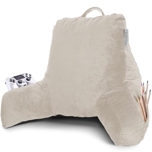 Clara Clark Reading Pillow with Shredded Memory Foam for Sitting Up in Bed and Couch, Back and Arms Adjustable Support for Adults & Teens Backrest Pillows for Reading, with Washable Cover Linen