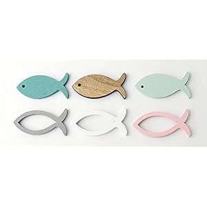 Transparante doos met 24 houten vissen grootte vissen ca. 1 8x4cm