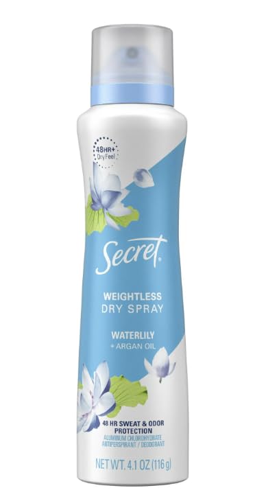 Se. cret Dry Spray Antiperspirant Deodorant, Waterlily and Argan Oil, 4.1 oz (Pack of 1)