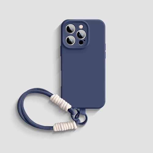 Coque iPhone 15 Pro Max antichoc bleu marine évite les chutes avec son cordon