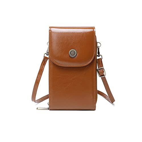 PORRASSO Crossbody Phone Bag Women Fashion Shoulder Bag RFID Blocking Girl Leather Waterproof Purse Wallet Satchel for Dating Shopping Traveling Brown