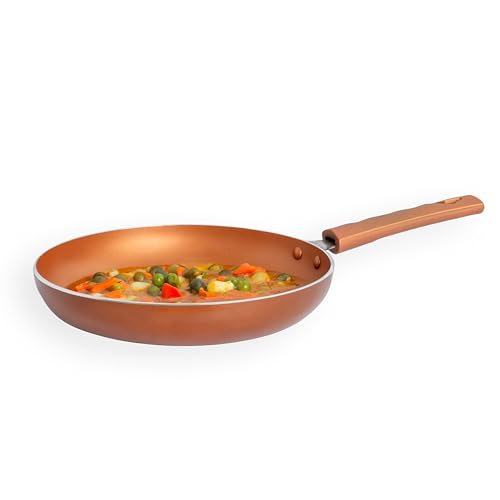 Image of Kreme Sonet Non Stick Frying Pan, 24 cm Diameter, Low Oil Cooking, Easy to Clean, Induction and Gas Compatible, PFOA Free, Cooking, Frying, cookware, Bronze