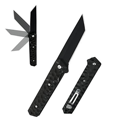 Tanto Pocket Knife, Edc Folding Hunting Knife With Aluminum Handle And Clip, Thumb Open Outdoor Knife For Men Survival, Fishing, Hunting, Camping (Black ) (Zdxd) #TOP24