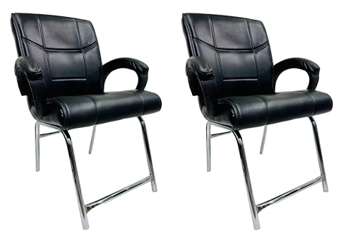 Image of Special Director Principal Office Visitor Study Chair with arm Rest and Cushioned seat Back, Chair Without Wheels, Holds Upto 125 kg (2, Black, H Frame)