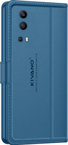 Image of KIVANO LUXE Compatible for Vivo Y72 5G Luxury Handmade Leather Magnetic Flip Folio Case | Card Holder & Kickstand | Slim Protective Cover | Unisex - Blue