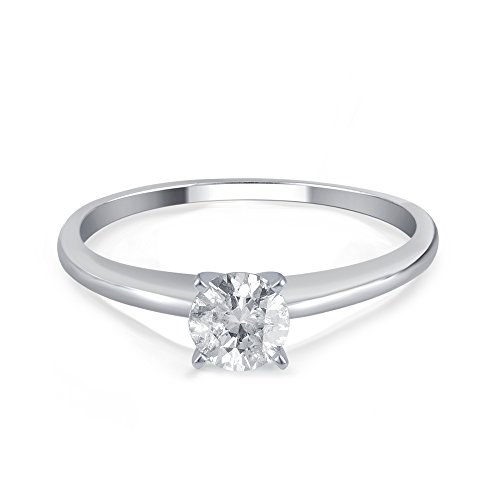 14k Round Solitaire White Gold Engagement Ring (1/2cttw, H-I Color, I3 Clarity), Size 8