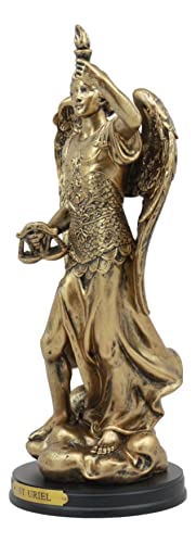 Estatua del Arcángel Uriel de Resina 8.5 in con Base de Madera miniatura 3