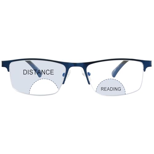 FONHCOO Bifokale Halbrandbrille Lesebrille Damen Herren, Bla