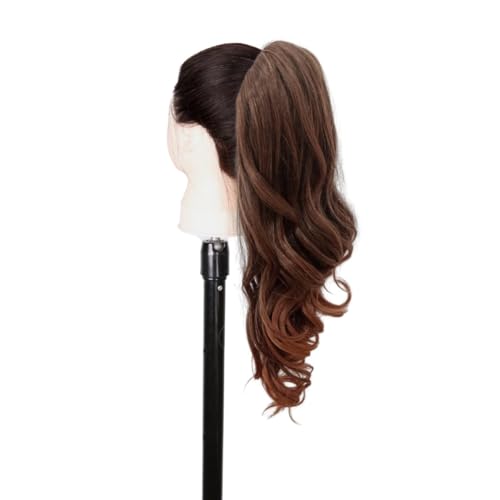 Extensiones de cola de caballo con cordón, fácil de aplicar, aspecto natural 100 %, cabello liso, rizado y ondulado de 90 cm, 70 cm, 50 cm (T-27 castaño degradado, 50 cm, ondulado)