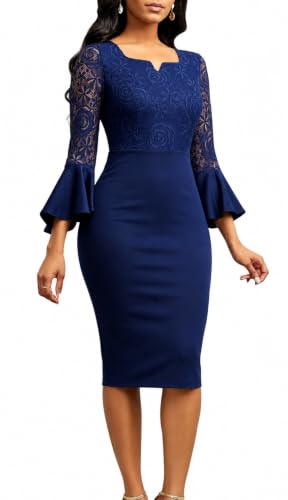 Image of Midi Lace Dress for Women Bodycon Dress Church Cocktail Party Clothes