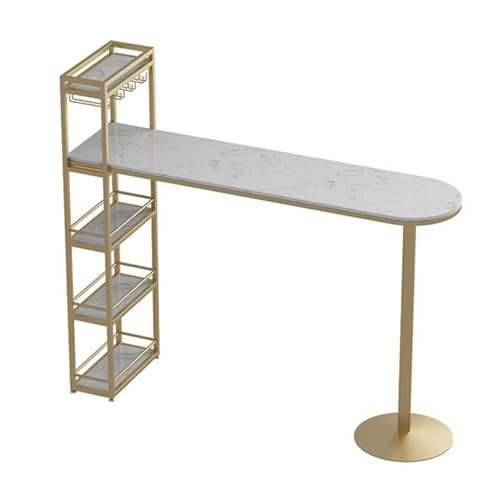 Mesa de bar rectangular dorada, mesa de comedor larga con estantes de almacenamiento, mesa de desayuno para cocina y comedor, 180 x 45 x 150 cm