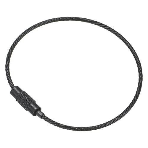PATIKIL 6 Inch Length Wire Keychain Cable, 15 Pack Titanium Steel Key Ring Loop for Outdoor Hiking Sport Black