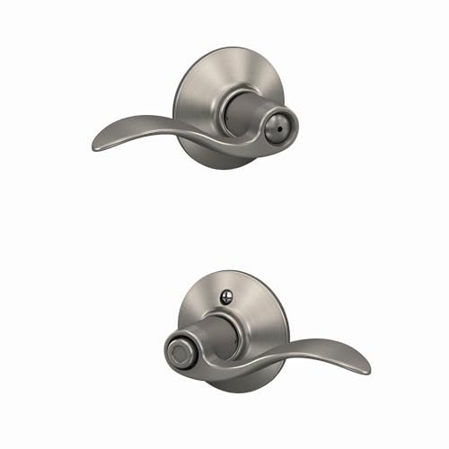 Image of Schlage F40 ACC 619 Accent Door Lever, Bed & Bath Privacy Lock, Satin Nickel