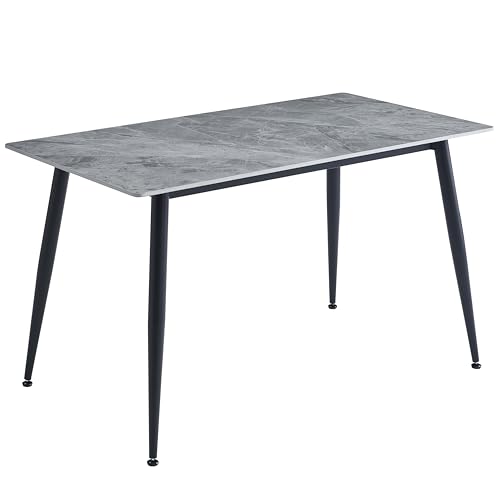 Casa Vital HADROS Mesa de comedor, tapa de cerámica, esquinas redondeadas, patas de metal con recubrimiento en polvo, muebles de comedor, carga máxima de 120 kg (gris mate, 140 x 80 x 75 cm)