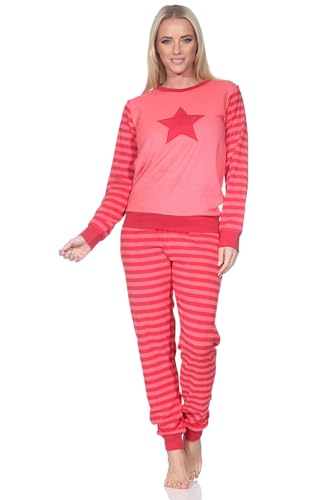 Normann Damen Langarm Frottee Schlafanzug mit Bündchen und Sternmotiv - auch in Übergröße, Farbe:rot, Größe:44-46