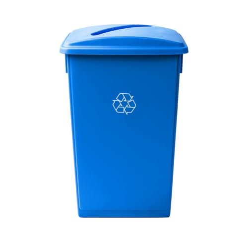 Image of 23 Gallon Slim Rectangular Garbage Can - with Paper Slot Lid - Blue