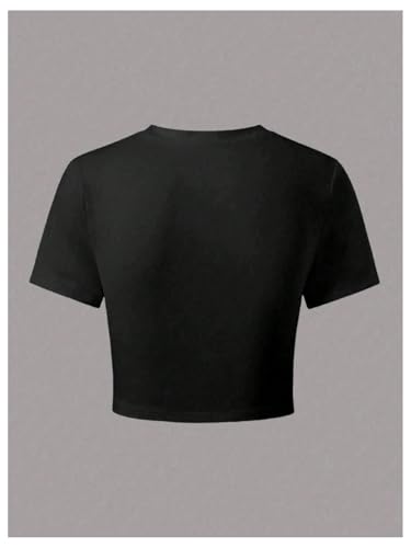 Image of RoseSeek Girl's Floral Graphic Crop Tops Tees Short Sleeve Crewneck Cute Slim Fit T Shirt Summer Tops
