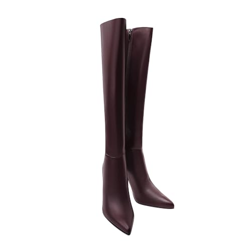 Image of Women's Knee High Boots Women Mid Heel Pointed Toe Tall Boots for Women High Heel Side Zipper with Buckle Bow Knots Long Boots for Fall Winter for Fall Winter