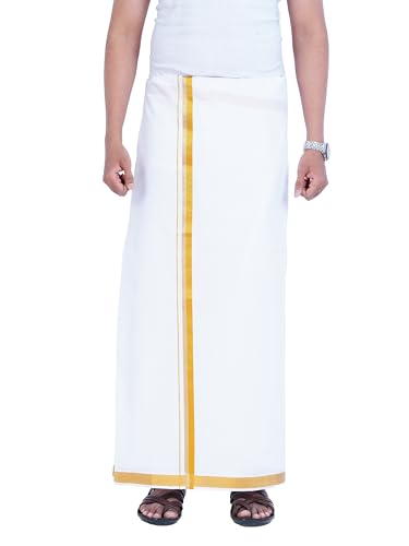 Image of PRAKASAM COTTON Mens Single White Dhoti with Jari Border Single Dhoti (1.28X2.00 mtrs)