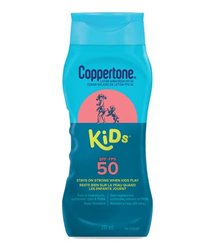 Coppertone Kids Sunscreen Lotion SPF 50, Hypoallergenic Sunscreen for Kids, Water Resistant Face and Body Sunscreen for Children, Octinoxate and Oxybenzone Free, 237mL