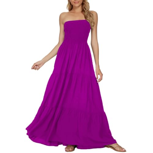 Image of Women's Summer Strapless Tube Top Maxi Dresses Off Shoulder Boho Beach Long Dress