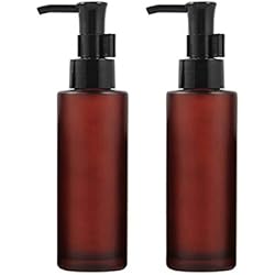 Dispensador De Jabon Elegante 2 botes de botella de cristal esmerilado de ámbar vacío, 100 ml, con bomba negra, para maquillaje, dispensador de envases de almacenamiento para emulsión de aceite esencial y líquido de tóner