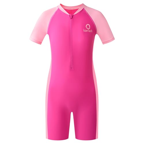 Image of karrack Girls and Boys One Piece Rash Guard Swimsuit Kid Water Sport Short Swimsuit UPF 50+ Sun Protection Bathing Suits