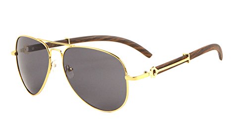 Dweebzilla Maverick Aviator Metal & Faux Wood Buffs Full Rim Sunglasses