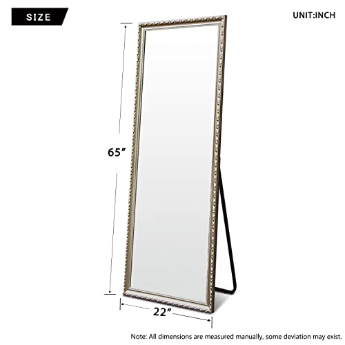 Neutype Full Length Mirror Standing Hanging Or Leaning Against Wall, Large Rectangle Bedroom Mirror Floor Mirror Dressing Mirror Wall-Mounted Mirror, Champagne Gold Solid Wood Plaster Frame, 65"X22" #TOP5