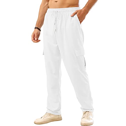 Ctu Mens Workout Cargo Sweatpants Athletic Pants Open Bottom Joggers Casual Baggy Sweatpants With Pockets White #TOP4