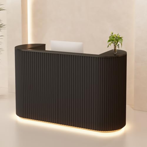 Reception Desk with Counter & LED Lights, Upgraded 63" Front Desk