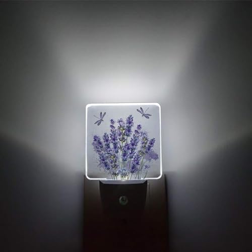 Image of Purple Lavender Plug-in LED Night Light,Purple Dragonfly Nature Angel Auto Dusk to Dawn Sensor Nightlights Plug into Wall,White Energy Efficient Night light for Bedroom,Bathroom,Kitchen,Stairs,Hallway
