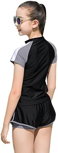 Girls Swimsuits, Kids Two-Piece Rashguard Swim Set Bathing Suits Beach Shorts Quick Dry Swim Shirts Size 6-7,8,10-12,14-16
