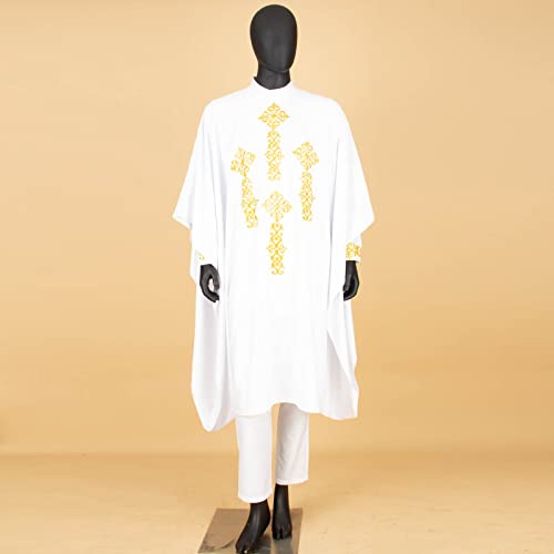 African Clothes for Men Embroidery Agbada Robe Dashiki Shirts Ankara Pants 3 Piece Set Wedding Evening Outfits2