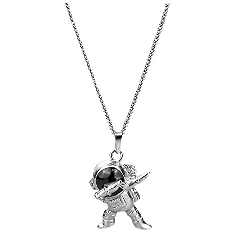ClosJery Astronaut Necklace For Men Women Stainless Steel Silver Fashion Punk Rock Hip Hop Anime Edgy Trendy Cool Simple Unique Design Dance Astronaut Pendant Necklace Jewelry Gift (Silver) Cover