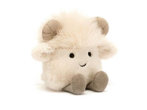 Jellycat Small Amuseabean Ram Collectable Plush Decoration, 12cm x 9cm x 6cm
