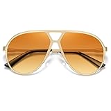 VANLINKER 2026 Trendy Oversized Retro Vintage Aviator Sunglasses for Women Men Metal Designer Shades VL9891,Gold Frame Orange Lens