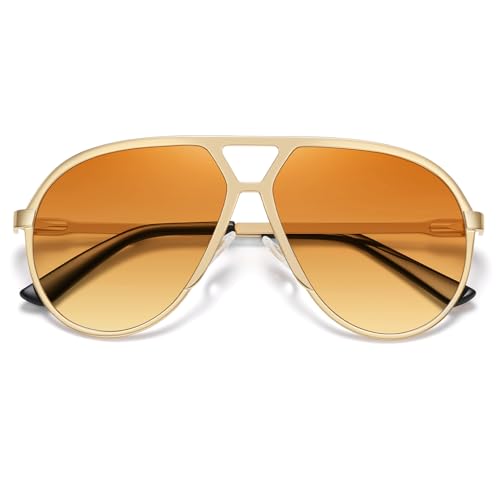 VANLINKER 2026 Trendy Oversized Retro Vintage Aviator Sunglasses for Women Men Metal Designer Shades VL9891 Gold Frame Orange Lens