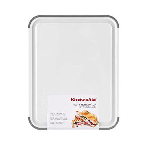 Kitchenaid Classic Plastic Cutting Board With Perimeter Trench And Non Slip Edges, Dishwasher Safe, 8 Inch X 10 Inch, White And Gray #TOP7