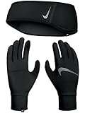 Nike Herren Mens Essential Stirnband und Handschuhe, Black/Black/Silver, S/M