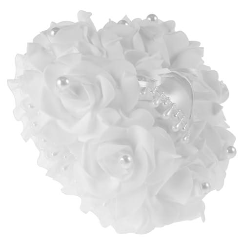 Cabilock Wedding Ring Pillow Bearer Musical Heart Decor Ring Pillow White for Ceremony