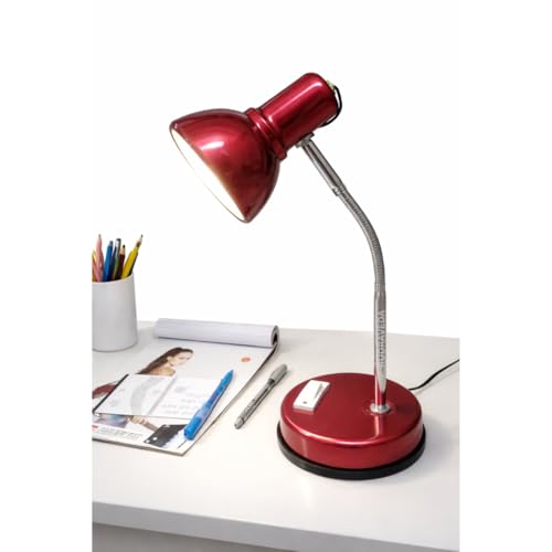 Image of Metal Desk Lamp with Bulb, Red Finish, Adjustable Gooseneck, 16 Inch Height, Strong Body Table Lamp (RED)